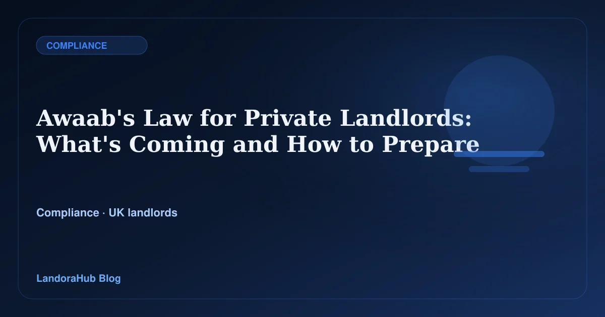 LandoraHub article visual for Awaab's Law and damp hazard response for landlords.