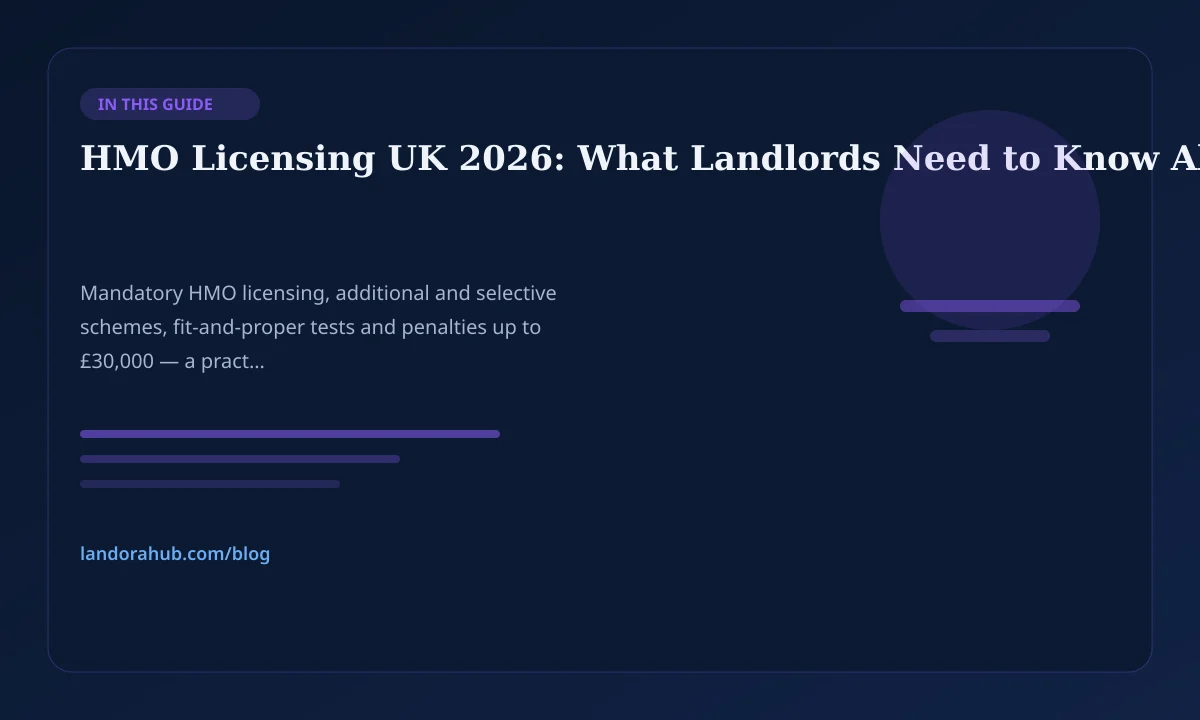 Row of shared houses and licence paperwork for HMO landlords.