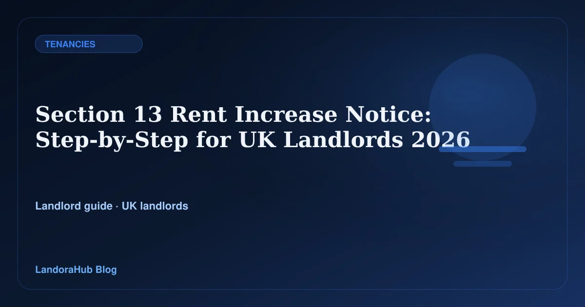 LandoraHub guide graphic for Section 13 rent increase notices in 2026.